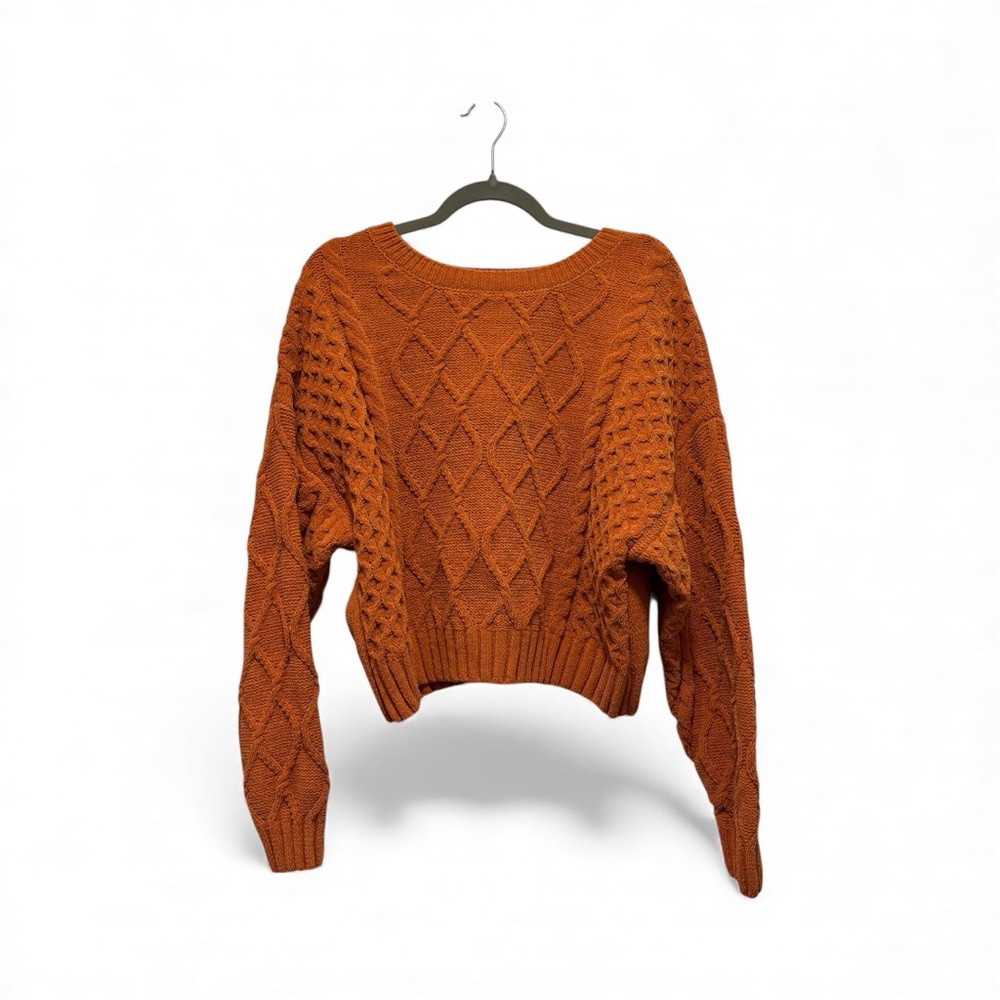 MM by My Michelle Women's Orange Cable‎ Knit Crewneck Fisherman Nautical Large
